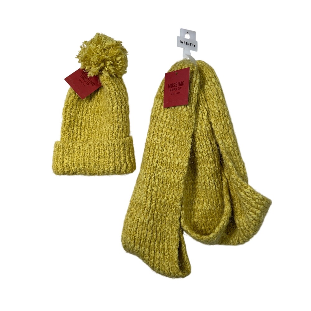 Mossimo Supply Co. Knit Beanie Hat & Scarf Set Yellow Gold Warm‎ Winter NWT